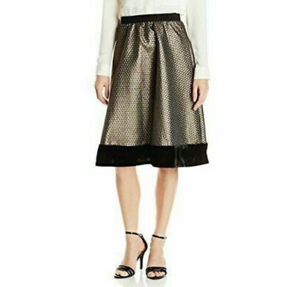 NY Collections Black and Gold Metallic Velvet Trim Full‎ Skirt, Large
